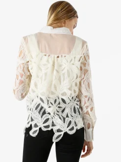 Solada Camicia donna ricamata in pizzo a maniche lunghe - panna