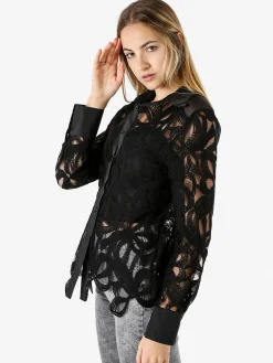 Solada Camicia donna ricamata in pizzo a maniche lunghe - nero