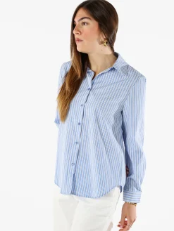 Solada Camicia donna rigata a maniche lunghe - azzurro
