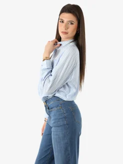 Solada Camicia donna rigata a maniche lunghe oversize - azzurro