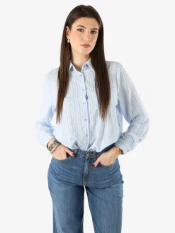 Solada Camicia donna rigata a maniche lunghe oversize - azzurro