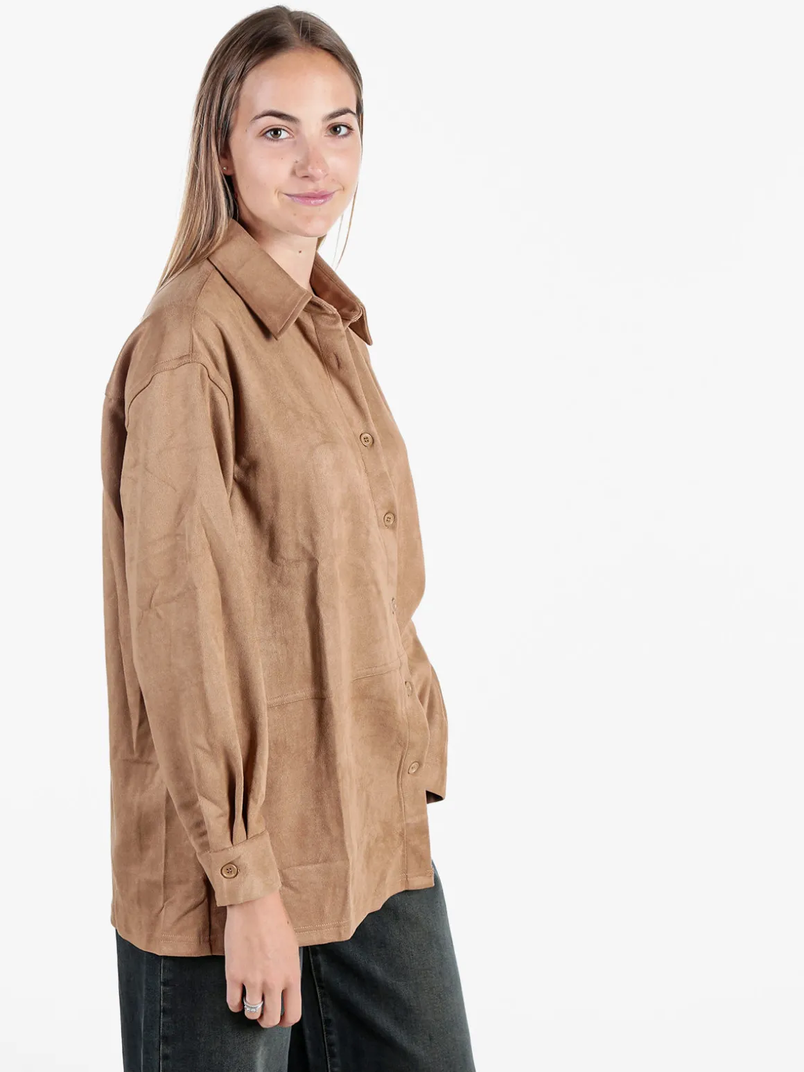 Solada Camicia donna scamosciata oversize - moro