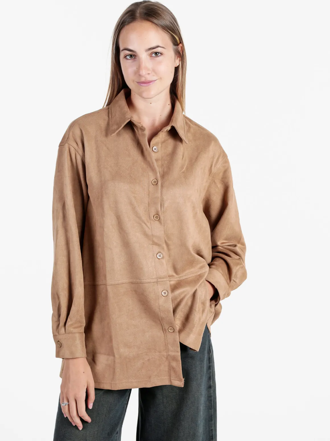 Solada Camicia donna scamosciata oversize - moro