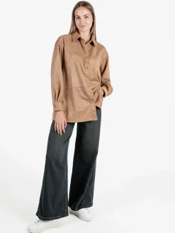 Solada Camicia donna scamosciata oversize - moro