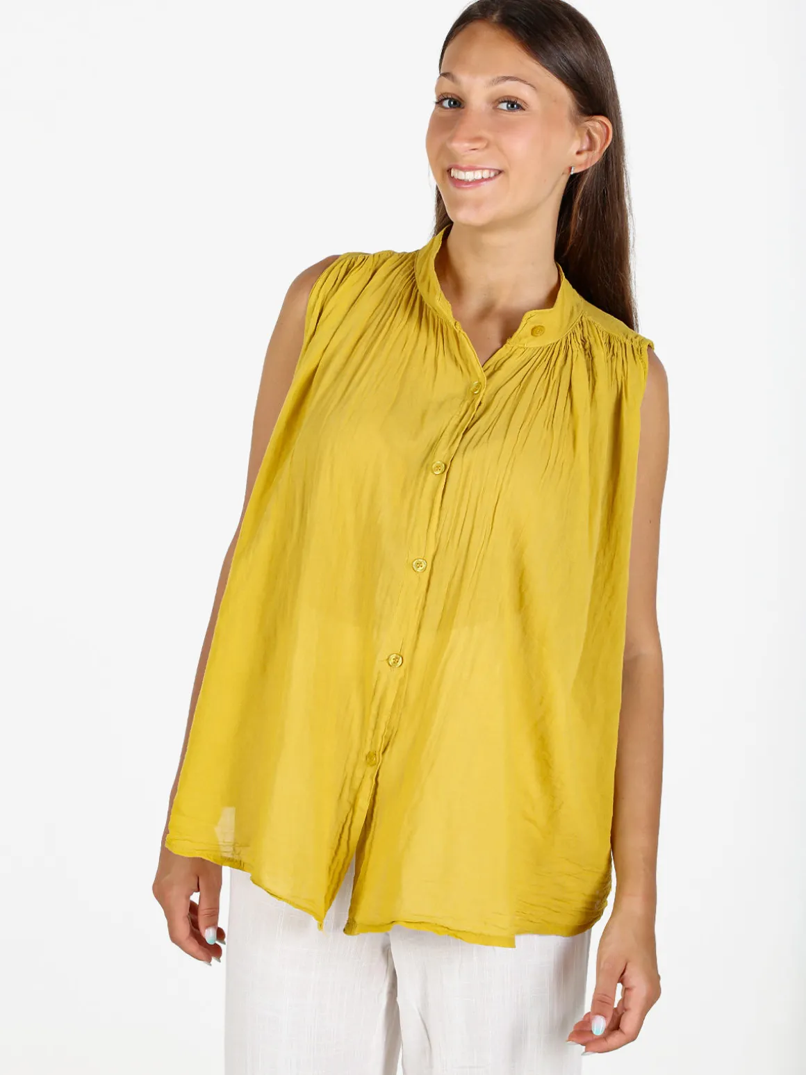 Solada Camicia donna smanicata in cotone - senape