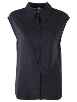 Solada Camicia donna smanicata in misto lino - blu scuro