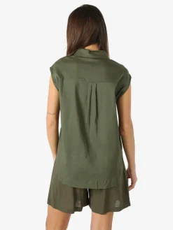 Solada Camicia donna smanicata in misto lino - militare