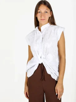Solada Camicia donna smanicata con ricami - bianco