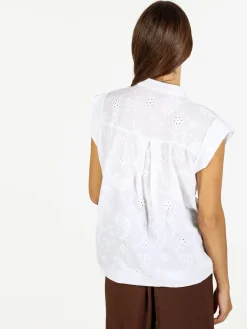 Solada Camicia donna smanicata con ricami - bianco