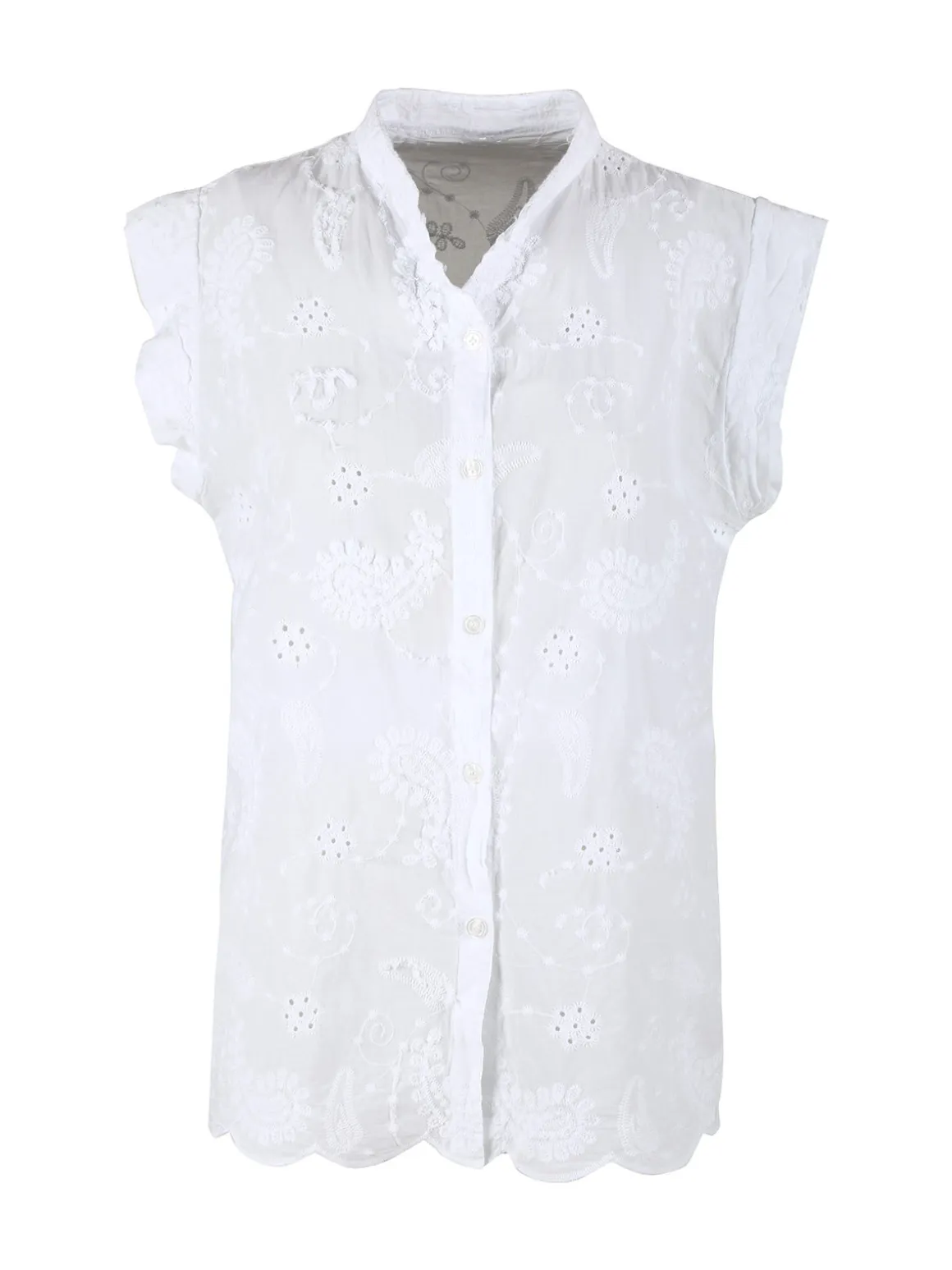 Solada Camicia donna smanicata con ricami - bianco