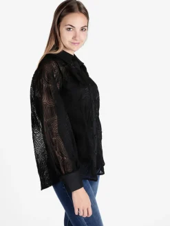 Solada Camicia donna velata con ricami e maniche a palloncino