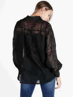 Solada Camicia donna velata con ricami e maniche a palloncino