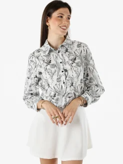 Solada Camicia floreale da donna in cotone a maniche lunghe - nero