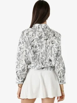 Solada Camicia floreale da donna in cotone a maniche lunghe - nero