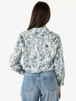 Solada Camicia floreale da donna in cotone a maniche lunghe - turchese