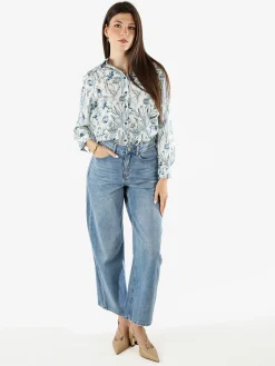 Solada Camicia floreale da donna in cotone a maniche lunghe - turchese