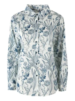 Solada Camicia floreale da donna in cotone a maniche lunghe - turchese