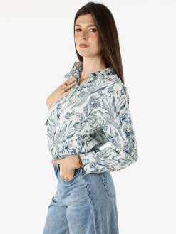 Solada Camicia floreale da donna in cotone a maniche lunghe - turchese