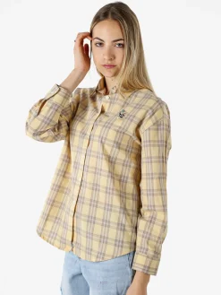 Solada Camicia in cotone da donna a quadri con maniche lunghe - giallo