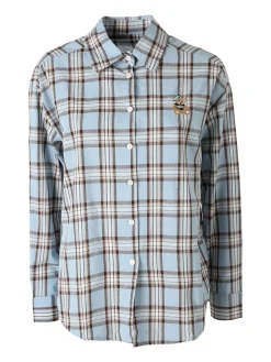 Solada Camicia in cotone da donna a quadri con maniche lunghe - azzurro