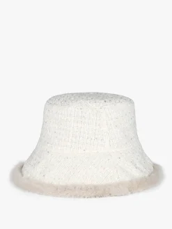 Solada Cappello donna in tweed con bordo in ecopelliccia - panna
