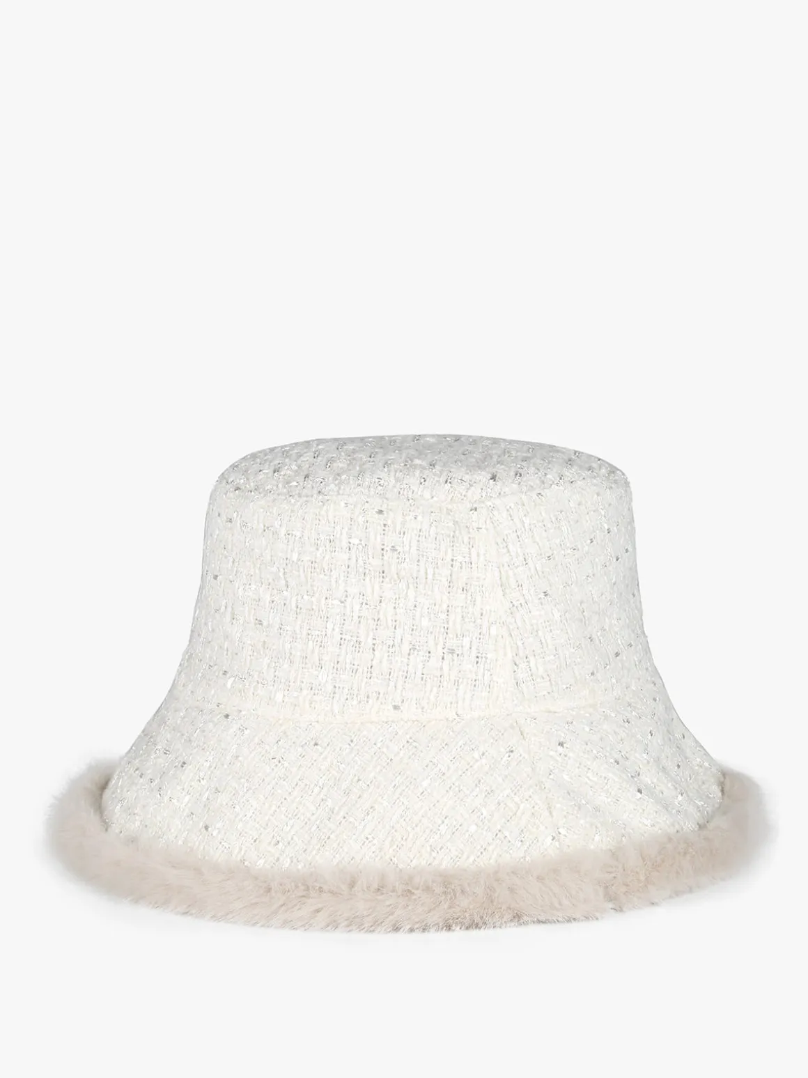 Solada Cappello donna in tweed con bordo in ecopelliccia - panna