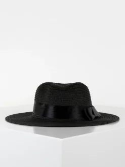 Solada Cappello nero di paglia con fiocco