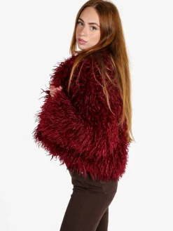 Solada Cappotto corto donna in ecopelliccia mongolia - bordeaux