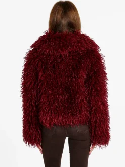 Solada Cappotto corto donna in ecopelliccia mongolia - bordeaux