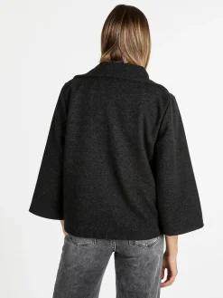 Solada Cappotto corto donna oversize monobottone con maniche a campana - nero