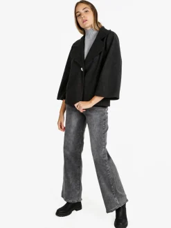Solada Cappotto corto donna oversize monobottone con maniche a campana - nero