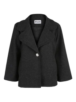 Solada Cappotto corto donna oversize monobottone con maniche a campana - nero
