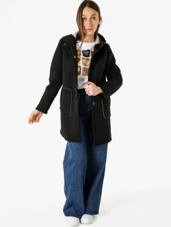 Solada Cappotto da donna in panno con bottoni e cappuccio - nero