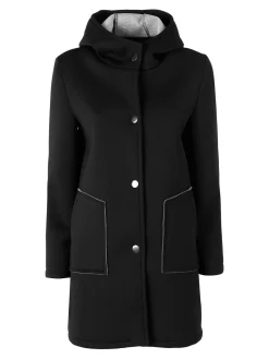 Solada Cappotto da donna in panno con bottoni e cappuccio - nero