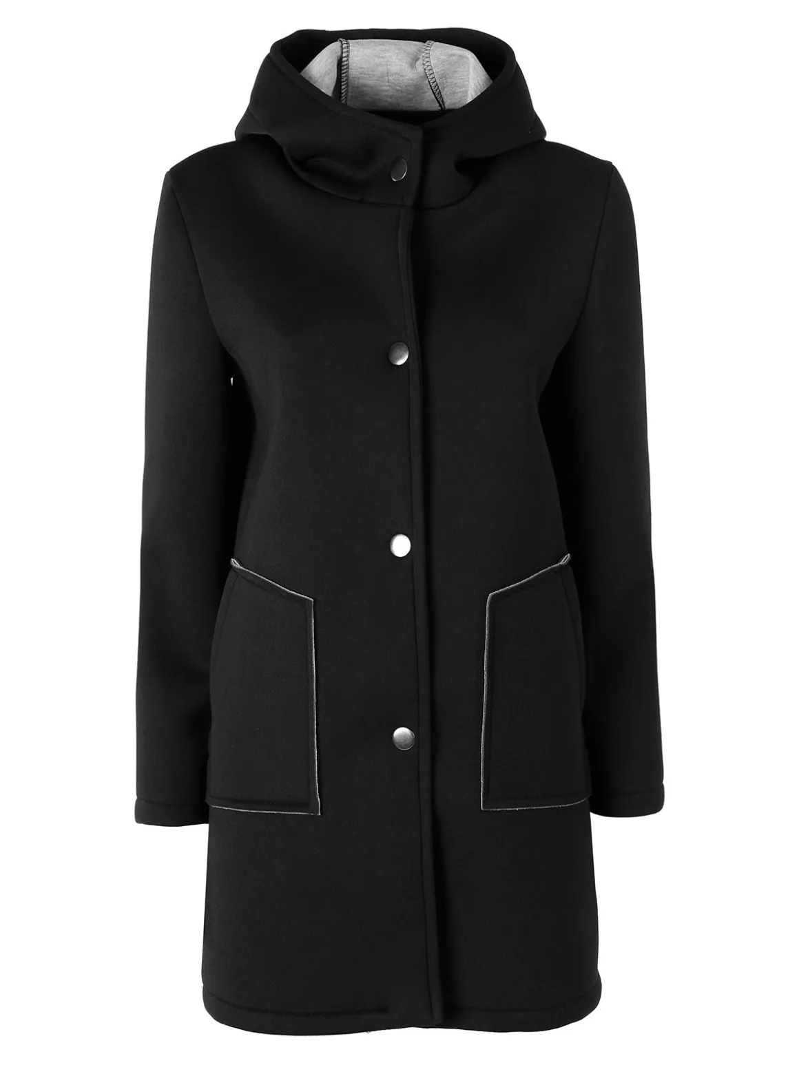 Solada Cappotto da donna in panno con bottoni e cappuccio - nero
