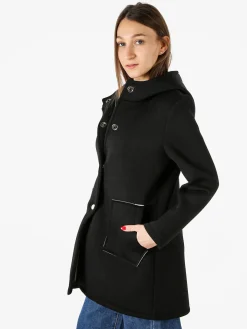 Solada Cappotto da donna in panno con bottoni e cappuccio - nero