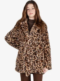 Solada Cappotto donna animalier in pelliccia sintetica
