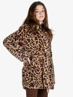 Solada Cappotto donna animalier in pelliccia sintetica