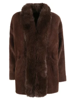 Solada Cappotto donna aperto in ecopelliccia - caffè