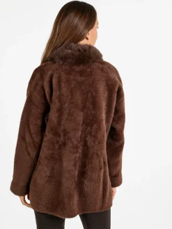 Solada Cappotto donna aperto in ecopelliccia - caffè