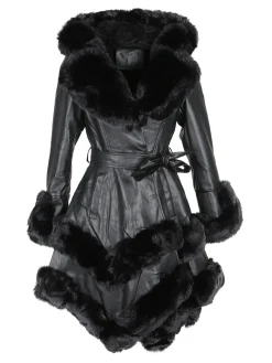 Solada Cappotto donna in ecopelle con cappuccio e dettagli in pelliccia sintetica