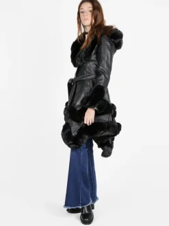 Solada Cappotto donna in ecopelle con cappuccio e dettagli in pelliccia sintetica