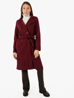 Solada Cappotto donna midi a doppiopetto - bordeaux