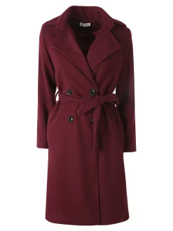 Solada Cappotto donna midi a doppiopetto - bordeaux