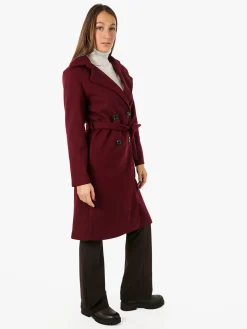 Solada Cappotto donna midi a doppiopetto - bordeaux