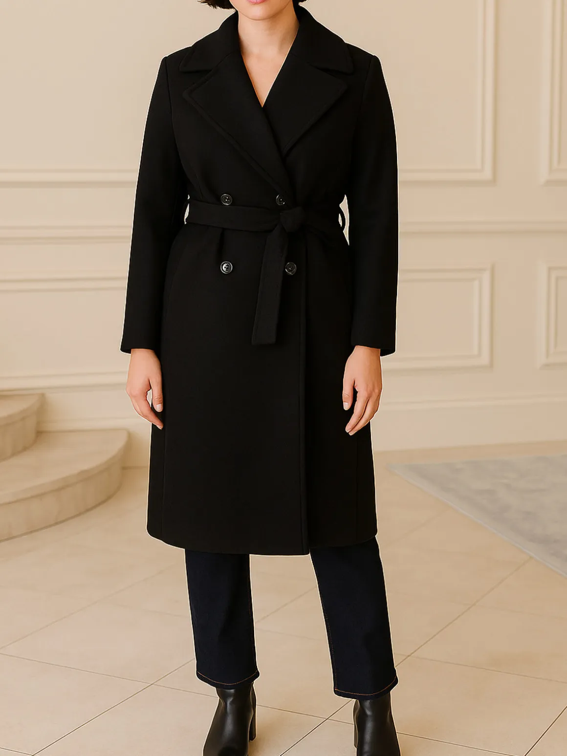 Solada Cappotto donna midi a doppiopetto - nero