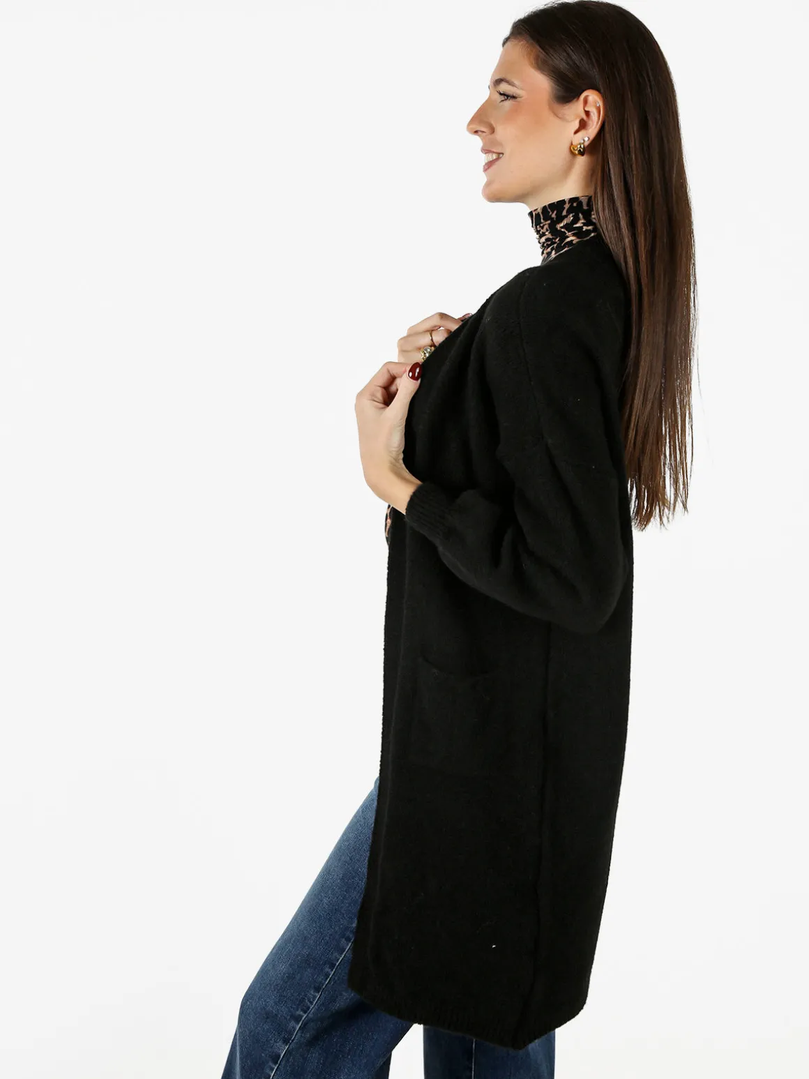 Solada Cardigan donna aperto in misto lana - nero