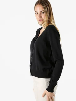 Solada Cardigan donna con bottoni eleganti a fiore - nero