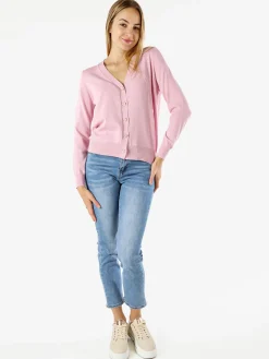 Solada Cardigan donna con bottoni eleganti a fiore - rosa