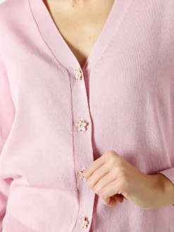 Solada Cardigan donna con bottoni eleganti a fiore - rosa